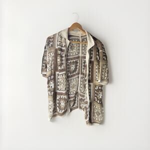 Morlecode Men’s Crochet Knit Cardigan Boho Brown Beige Granny Square Sweater Top